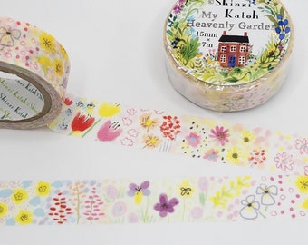 Shinzi Katoh Heavenly Garden Spring Washi Tape / Wildflowers Washi / Tulips Washi / Botanical Washi / Japanese Washi Tape / Pen Pal Gift