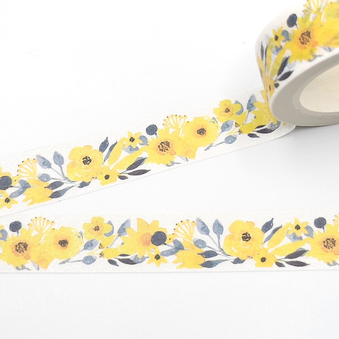 Yellow Flowers Washi Tape / Watercolor Floral Washi Tape / Pen Pal Gift / Spring Washi Tape