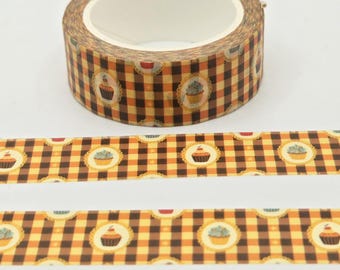 Cinta Washi con estampado de cuadros y cupcakes; cinta decorativa de tartán