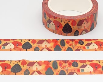 Cinta washi Autumn Village: cinta planificadora con follaje otoñal