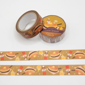 CLEARANCE - Cafe Moon Pancakes and Chef Bear Washi Tape / Pen Pal Gift / BUJO or Planner / Cute Japanese Bear Washi / Cute Food Washi Tape