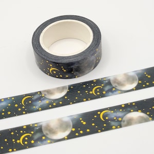 Gold Foil Moon and Stars Washi Tape: Celestial Planner Tape