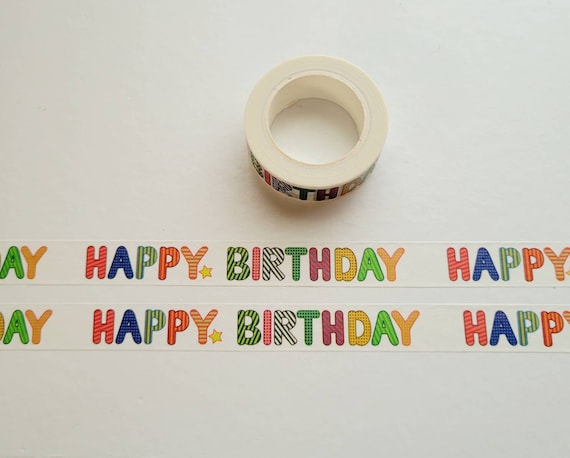Happy Birthday Washi Tape/ Decorative Masking Tape / Birthday Party Washi / Colorful  Tape / Party Supplies / BUJO / Planner Tape / Scrapbook 