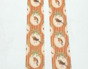Cinta adhesiva Washi con rayas verticales, cintas y pájaros: Cinta adhesiva con diseño de petirrojos rojos