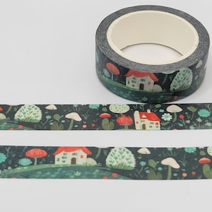 Forest Cottage Washi Tape: Whimsical Mushroom & Flower Design