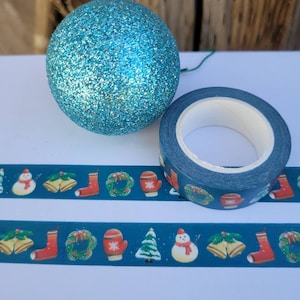 Blaues Weihnachts Washi Tape / Schneemann Washi Tape / Weihnachtsstrümpfe, Glocken, und Kränze Urlaub Masking Tape / BUJO Versorgung / Weihnachtsgeschenk