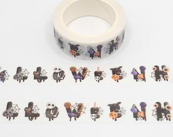 Halloween-washitape: geïllustreerde letters, schedels, katten