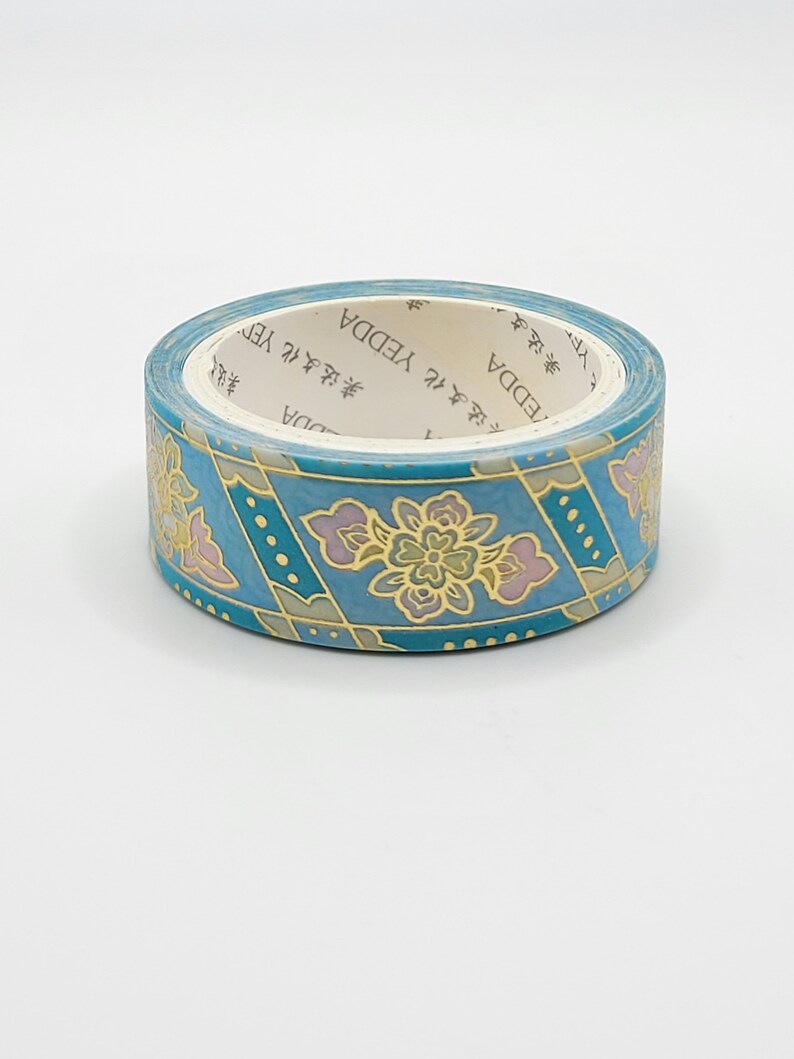Blue Lotus Flower Washi Tape / Gold Foil Washi Tape / Etsy