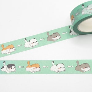 Cute Cats and Fish Washi Tape / Kawaii Cat Washi Tape / Cat Lover Gift / Cat Stocking Stuffer / BUJO or Planner / Fun Pen Pal Gift