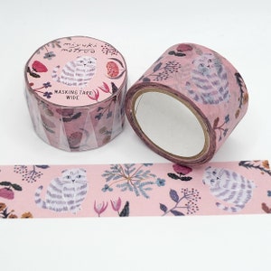Miyaki Matsuo Washi Tape: Striped Cat & Flowers, 30mm Wide