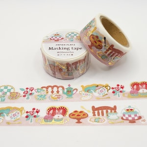 Ruban adhésif en papier Washi pour thé et bonbons / Tea Party Washi / Washi en feuille d'or / Cadeau pour correspondant / BUJO ou agenda / Washi japonais / Théière Washi