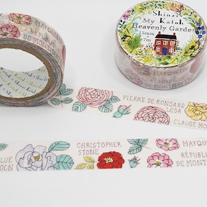Shinzi Katoh Heavenly Garden Roses Washi Tape / Botanical Washi / Vintage Washi /  Japanese Washi Tape / Pretty Floral Washi / Pen Pal Gift