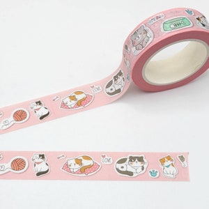 Pink Playful Cats Washi Tape / Cat Life Washi / Cat Lover Gift / Scrapbook Supply / Planner or BUJO / Pen Pal Gift / Kawaii Kitty  Cat Washi