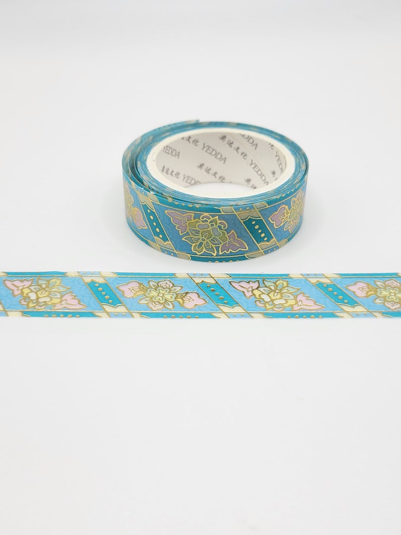 Blue Lotus Flower Washi Tape / Gold Foil Washi Tape / Etsy