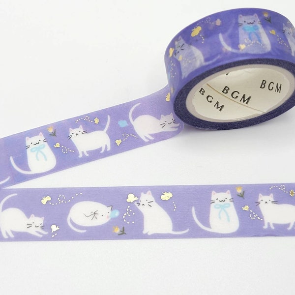 BGM Cat and Butterfly Washi Tape / BGM Life Cat Washi / Pen Pal Gift / Bullet or Junk Journal / Cat Lover Gift / Planner Supply / White Cat