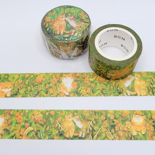 BGM Flowers and Cats Washi Tape / Floral Washi Tape / Garden Kitties Washi Tape / Spring Washi Tape / Cat Stationery / BUJO or Planner Tape
