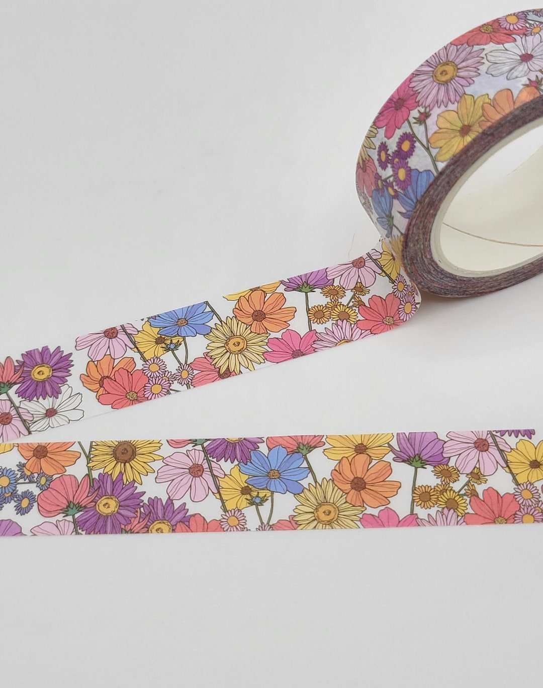 Daisies and Wildflowers Washi Tape / Colorful Floral Washi Tape / Pen
