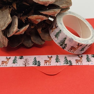 Winter Reindeer Washi Tape / Woodland Animal Washi Tape / Cute Pen Pal Gift / Crafter Stocking Stuffer / Cottagecore Washi Tape /