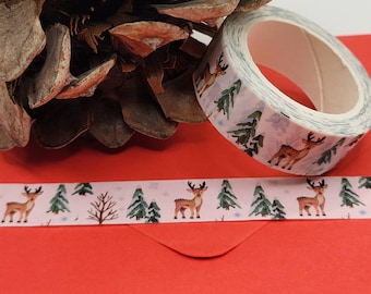 Winter Reindeer Washi Tape: Woodland Pine Tree Design
