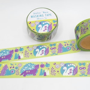 Ruban adhésif en Washi Natsuko Taguchi Belette et cygne / Atelier Naco Washi / Masking tape japonais / Washi écureuil / Cadeau pour amoureux des cygnes / Washi japonais