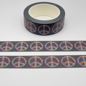 Floral Peace Sign Wash Tape / Flower Power Washi Tape / Floral Masking Tape Tape / Cute Hippy Washi Tape / Boho Washi /.Pen Pal Gift