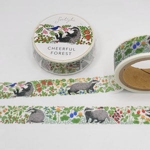 Vrolijke bosdas washitape / bosdieren Washi / cadeau penvriend / BUJO of planner / boswashitape / Woodland Creatures Washi