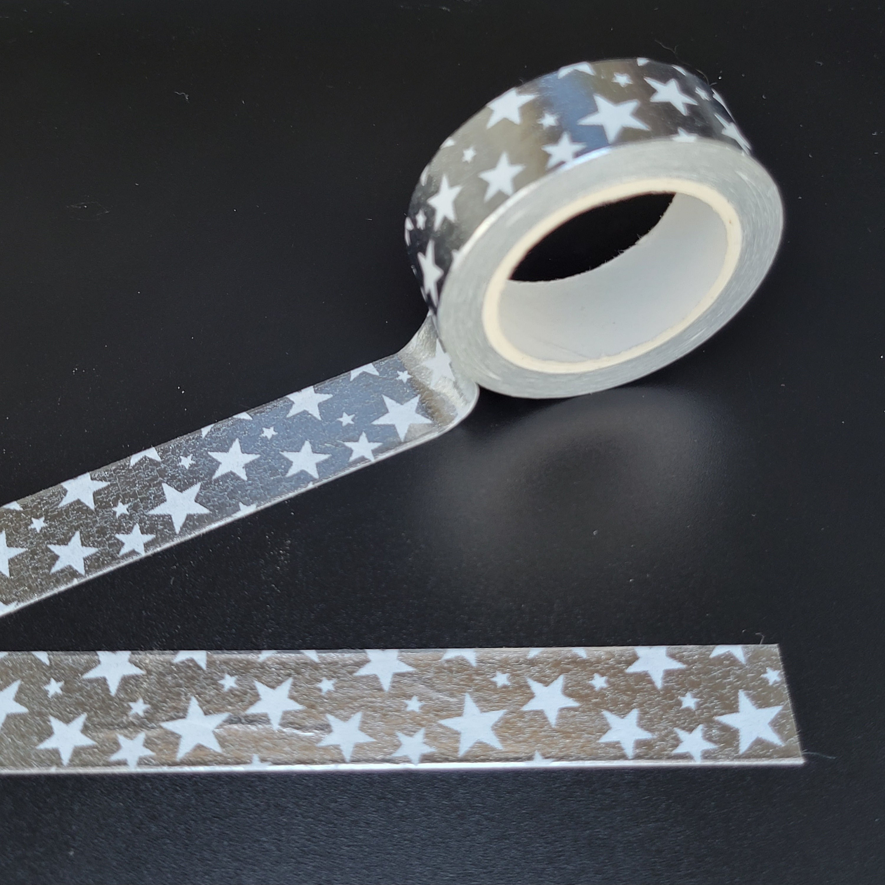 Set of 10 Washi Tape, Silver Foiled Set, Silver Accent Stars, Hearts, 8mm  X2m Each Roll, Thin Washi Tape Set, Junk Journal, Scrapbooking, 