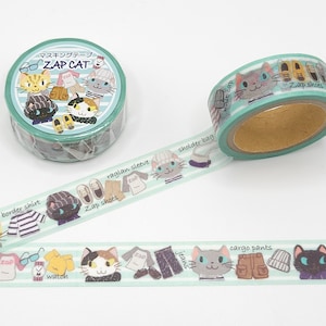 CLEARANCE-Naito Japan Zap Cat Kity Cat Washi Tape / Cats and Clothing Washi / Fun Cartoon Cat Washi / Kitty Cat Lover Gift / BUJO or Planner