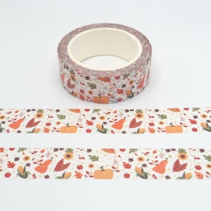 Autumn Leaves and Vegetables Washi Tape / Cute Fall Washi Tape / Fall Forest Washi / Pen Pal Gift / Pumkins Washi / Planner or BUJO