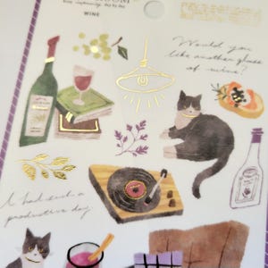 Adesivi Mindwave Wine and Cats / Adesivi Snug Room / Adesivi giapponesi / BUJO o Planner / Regalo per amici di penna / Adesivi Wine and Cheese