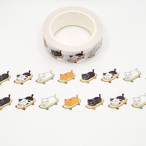 Skateboarding Cats Washi Tape / Skateboard Washi / Cat Lover Gift / Planner or BUJO Supply / Kawaii Kitty Cat Washi / Cute Animal Washi
