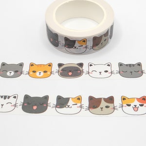 Cute Cat Face Washi Tape / Cartoon Cat Washi Tape / Cat Lover Gift / Scrapbook Supply / Planner or BUJO / Pen Pal Gift / Kawaii Washi Tape