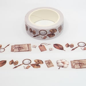 Vintage Botanical Washi Tape: Cotton, Leaves, Books