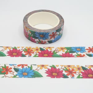 Colorful Daisies Washi Tape / Pretty Floral Washi / Retro Flowers Washi Tape / Pen Pal Gift /  BUJO or Planner / Vintage Washi Tape