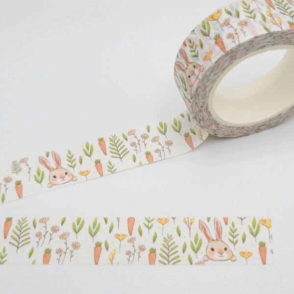 Bunny and Carrots Washi Tape / Masking Tape / Cute Vegetables Washi / Bunny Rabbit Washi / Pen Pal Gift / Easter Washi Tape