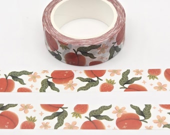 Peaches with Strawberries and Blossoms Washi Tape: Fruit Planner Tape