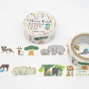Shinzi Katoh Bedreigde diersoorten Landdieren Washi Tape / Bananen Paper Washi / Olifant Washi / Japanse Washi / Tiger Washi / Pen Pal Gift