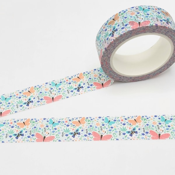 Spring Butterflies Washi Tape / Cute Butterfly and Floral Washi / Spring Planner or BUJO / Pen Pal Gift / Garden Journal Washi / Happy Mail