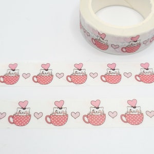 Love Cats in Cups washitape / koffie- en theekopjes / cadeau kattenliefhebber / planner of BUJO / kawaii kattenwashi / schattige washi huisdier / washi hartjes