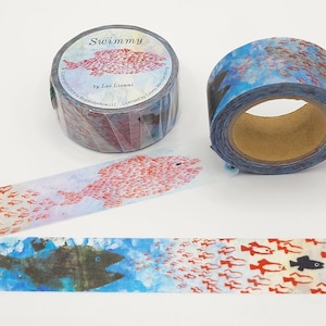 Cinta washi Swimmy / Cinta washi Leo Lionni / Cinta washi de peces / Regalo para amantes del océano / Regalo para amigos por correspondencia / Cinta BUJO o planificador / Washi de 20 mm / Washi de tiburón