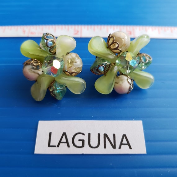Signed Laguna, Light Green Earrings