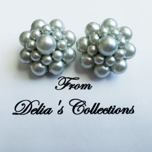Light Pearlish Blue Earrings, Vintage, Stud