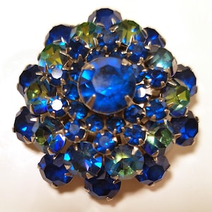 Blue Crystal Domed Shaped Vintage Brooch