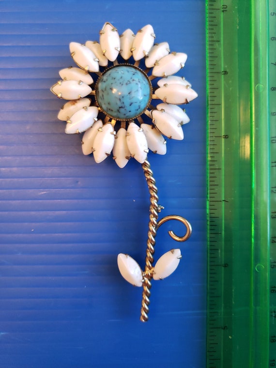 Signed Weiss, White and Blue  Flower Brooch - image 1