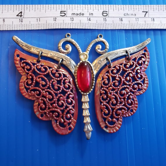 Signed Gold Crown Butterfly pendant Gem