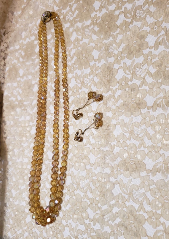 Gold Crystal Bead Necklace Set Gem