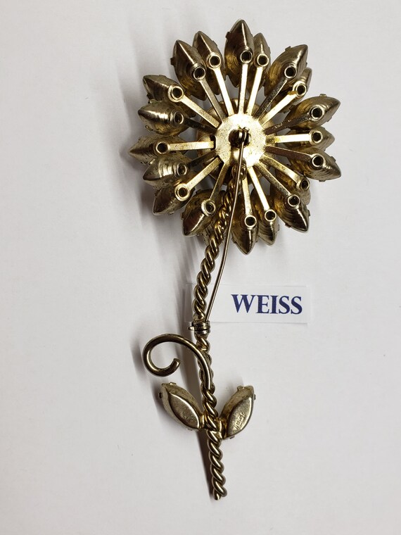 Signed Weiss, White and Blue  Flower Brooch - image 3