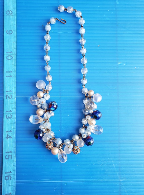 Glass Bead Necklace Blue Antique Gem