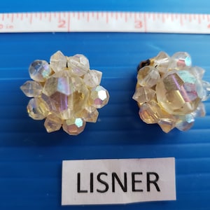 Signed Lisner, White Cluster, Crystal,  Beautiful Earrings