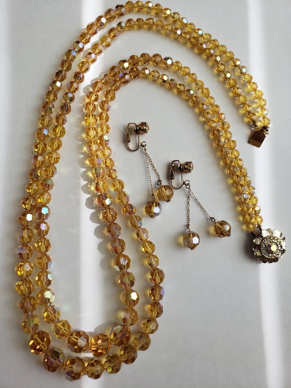 Gold Crystal Bead Necklace Set Gem